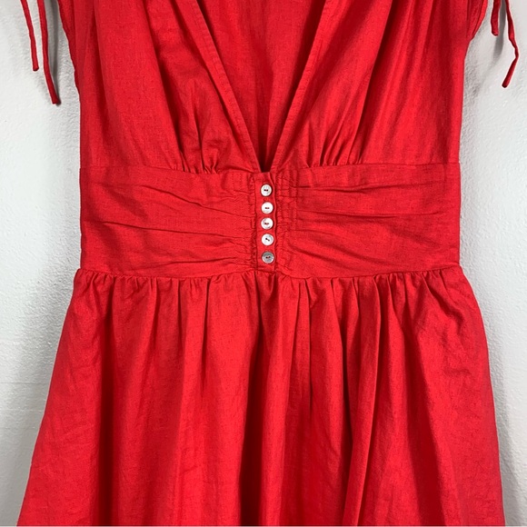 Free People | Red Flare Linen Mini Dress Deep V-cut | Size XS - Picture 9 of 12